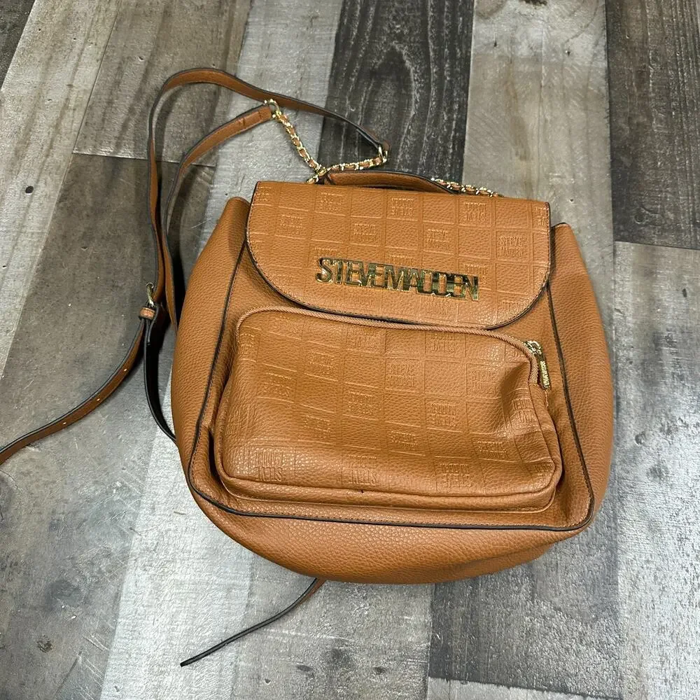 Steve‎ Madden Backpack Purse Brown with logo Imprint Texture